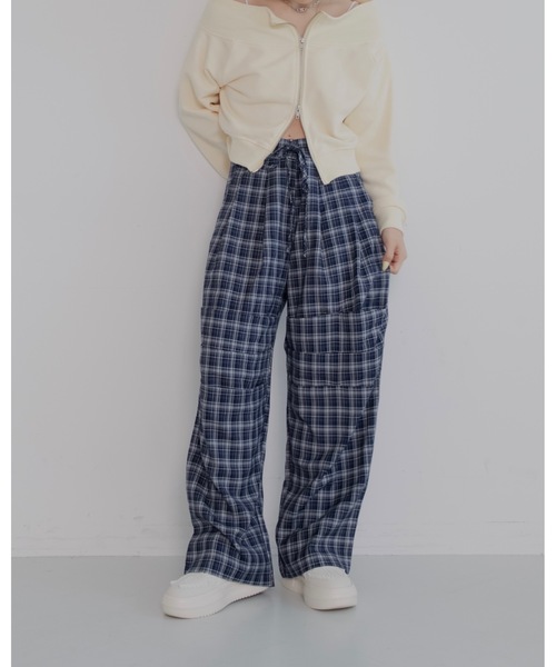 JUMELLE（ジュメロ）の「イージーチェックパンツ（スラックス・レディース・ネイビー/ブラウン・SMALL/MEDIUM）」の16枚目の写真