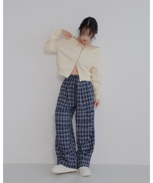 JUMELLE（ジュメロ）の「イージーチェックパンツ（スラックス・レディース・ネイビー/ブラウン・SMALL/MEDIUM）」の15枚目の写真