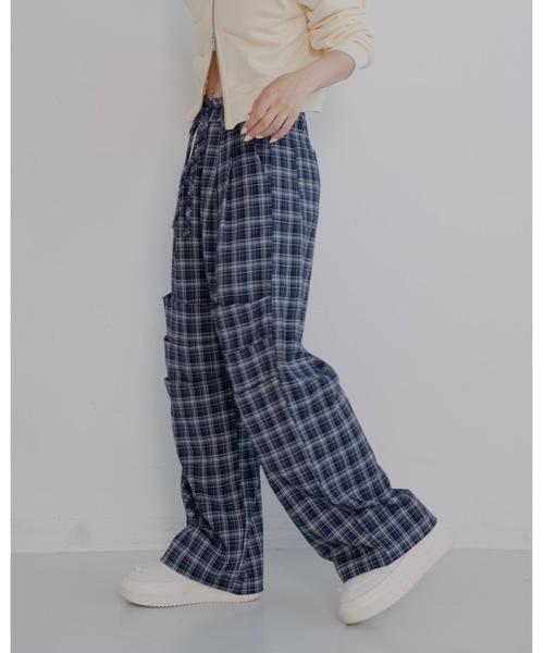 JUMELLE（ジュメロ）の「イージーチェックパンツ（スラックス・レディース・ネイビー/ブラウン・SMALL/MEDIUM）」の12枚目の写真