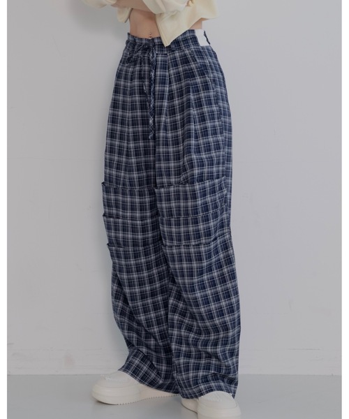 JUMELLE（ジュメロ）の「イージーチェックパンツ（スラックス・レディース・ネイビー/ブラウン・SMALL/MEDIUM）」の10枚目の写真