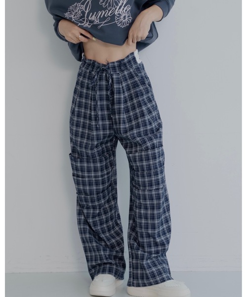 JUMELLE（ジュメロ）の「イージーチェックパンツ（スラックス・レディース・ネイビー/ブラウン・SMALL/MEDIUM）」の3枚目の写真