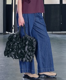 スーピマリネンラミー　ライトオンスストレッチデニムワイドカーゴパンツ