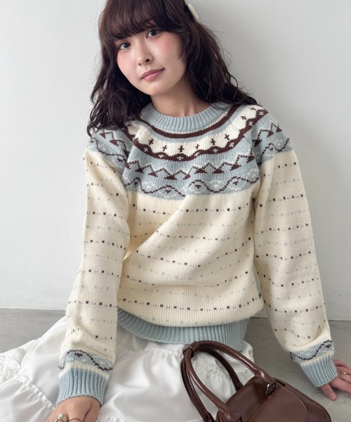 セール】求心柄ジャガードニットプルオーバー（ニット/セーター