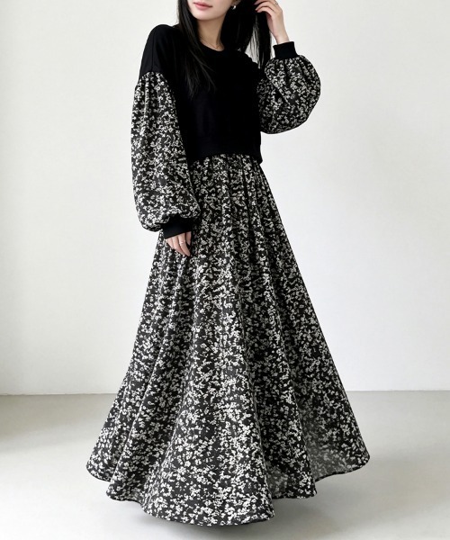 ONEP STAR(ワンピスター)の「ドッキング花柄ロングワンピース(ワンピース・レディース・ベージュ×ブラック/ベージュ/ブラック・FREE)」の7枚目の写真