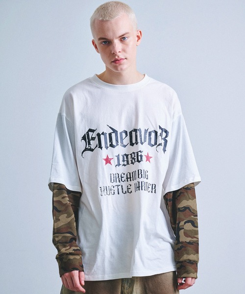 Revo.（レボ）の「カモフラ ワッフルスリーブ フェイクレイヤード ロゴプリント ロングTシャツ 【UNISEX】（Tシャツ/カットソー・メンズ・ホワイト/ブラック・M/L）」の2枚目の写真