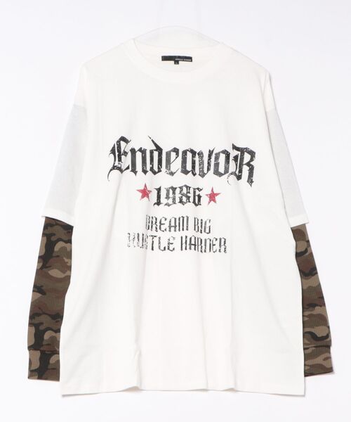 Revo.（レボ）の「カモフラ ワッフルスリーブ フェイクレイヤード ロゴプリント ロングTシャツ 【UNISEX】（Tシャツ/カットソー・メンズ・ホワイト/ブラック・M/L）」の4枚目の写真