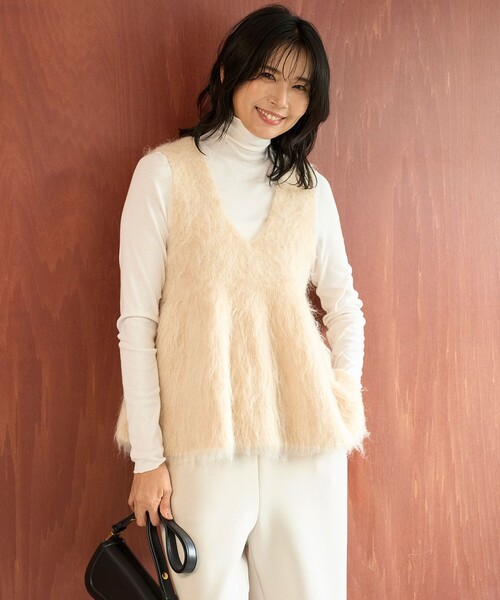 セール】【野呂佳代さん着用】アルパカシャギー ペプラムジレ（ベスト