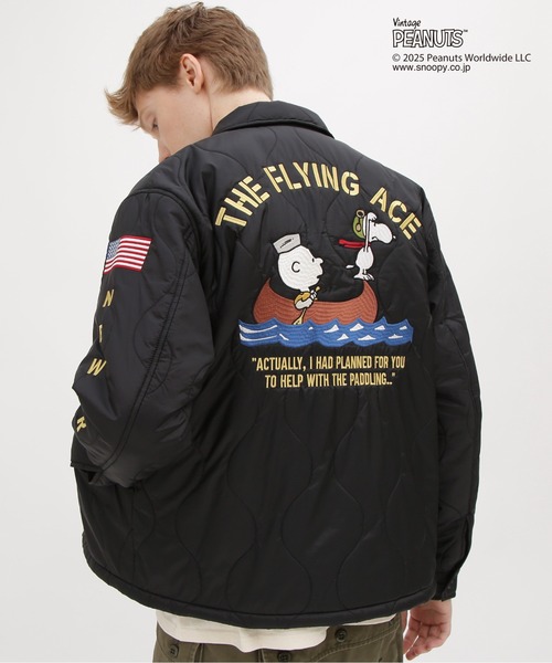 AVIREX（アヴィレックス）の「《AVIREX × PEANUTS》QUILTING JACKET "FLYING ACE" / キルトジャケット "フライングエース" / ピーナッツ / アヴィレックス（ミリタリージャケット・メンズ・ブラック/セージグリーン・LARGE/MEDIUM/XX-LARGE/X-LARGE）」の4枚目の写真