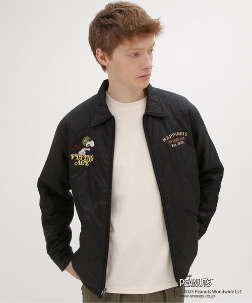 AVIREX（アヴィレックス）の「《AVIREX × PEANUTS》QUILTING JACKET "FLYING ACE" / キルトジャケット "フライングエース" / ピーナッツ / アヴィレックス（ミリタリージャケット・メンズ・ブラック/セージグリーン・LARGE/MEDIUM/XX-LARGE/X-LARGE）」の6枚目の写真