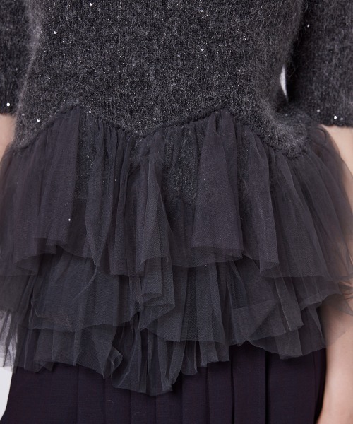 ダブルスタンダードクロージング　Sov. フリルチュールペプラムニット　ブラック フリルチュールペプラムニット（ニット/セーター）｜Sov.（ソブ）の