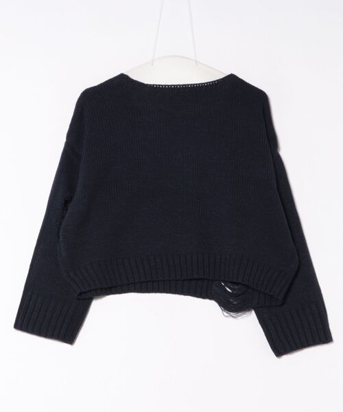 GORGE（ゴージ）の「《ダメージ×ロゴ》レディース あぜ編み ニットプルオーバー 短丈 トレンド 秋冬（ニット/セーター・レディース・アイボリー/ネイビー/ブラウン・F）」の5枚目の写真