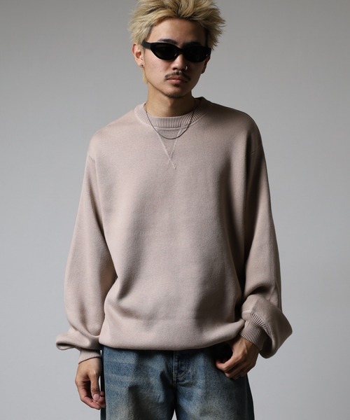 OMNES(オムネス)の「スウェットライクニットプルオーバー(スウェット・メンズ・グレイッシュベージュ/ブラック・L/M)」の2枚目の写真