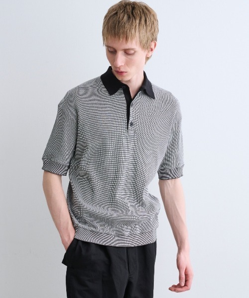 three dots(スリードッツ)の「オーガニックコットン ワッフル ポロシャツ(ポロシャツ・メンズ・グレー系その他/ブラック系その他2・MEDIUM/SMALL)」の1枚目の写真