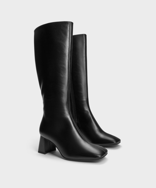 CHARLES & KEITH（チャールズ & キース）の「スクエアトゥ サイドジップニーハイブーツ（ブーツ・レディース・サンドベージュ/ブラック・22.5cm/23cm/23.5cm/24.5cm/25cm/25.5cm）」の6枚目の写真