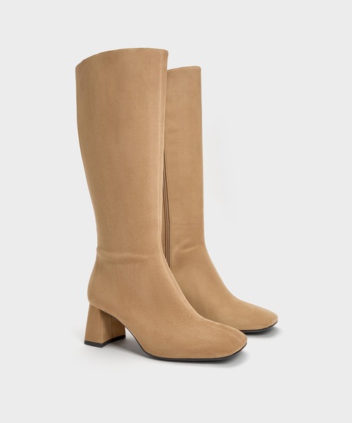 CHARLES & KEITH（チャールズ & キース）の「スクエアトゥ サイドジップニーハイブーツ（ブーツ・レディース・サンドベージュ/ブラック・22.5cm/23cm/23.5cm/24.5cm/25cm/25.5cm）」の11枚目の写真