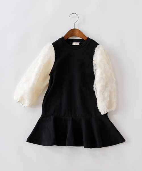 BRANSHES（ブランシェス）の「ふんわり袖ワンピース（ワンピース・キッズ・ブラック/ピンク・110/150/100/90/80/130/120/140）」の2枚目の写真