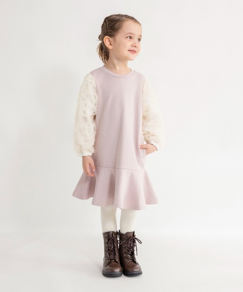 BRANSHES（ブランシェス）の「ふんわり袖ワンピース（ワンピース・キッズ・ブラック/ピンク・110/150/100/90/80/130/120/140）」の6枚目の写真