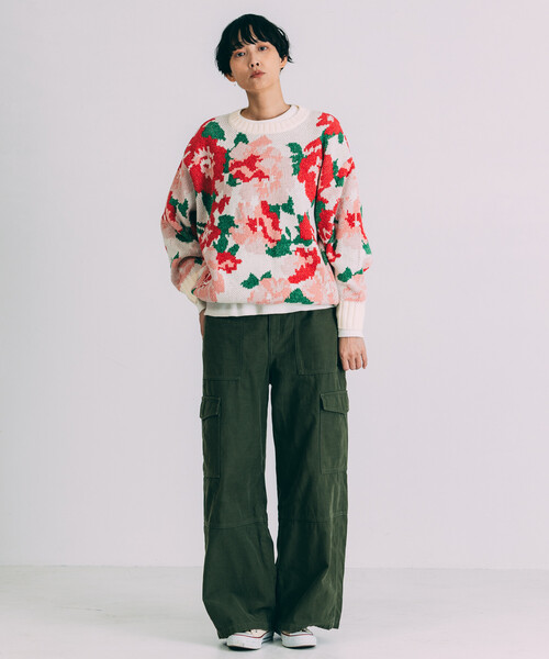 Freada(フリーダ)の「Freada/フリーダ モールヤーン花柄ニット(ニット/セーター・レディース・ブラック/オフホワイト・ONE SIZE)」の7枚目の写真