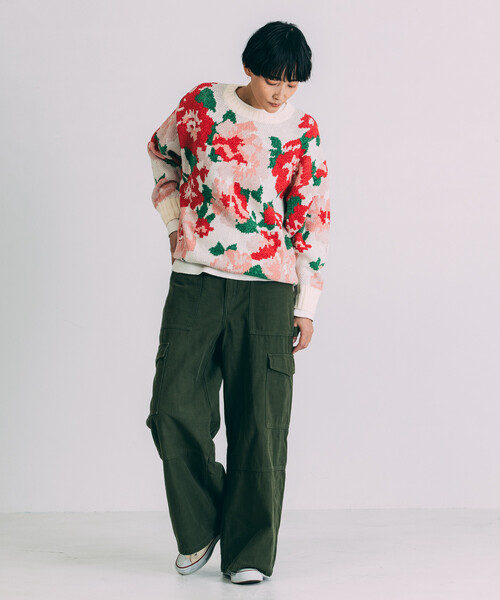 Freada(フリーダ)の「Freada/フリーダ モールヤーン花柄ニット(ニット/セーター・レディース・ブラック/オフホワイト・ONE SIZE)」の9枚目の写真