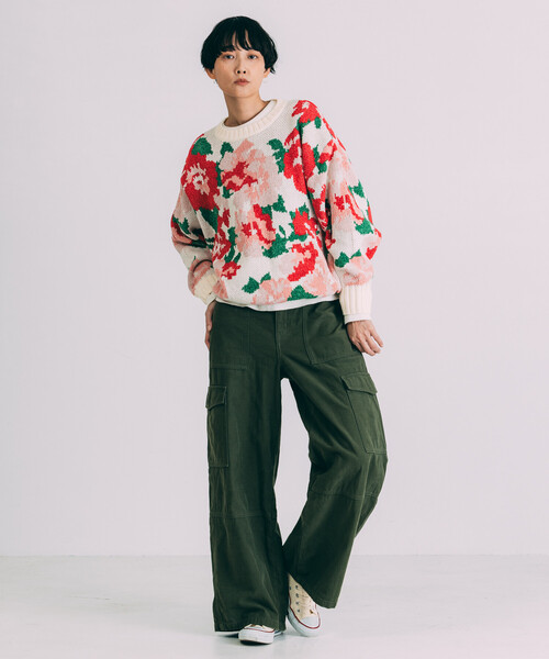 Freada(フリーダ)の「Freada/フリーダ モールヤーン花柄ニット(ニット/セーター・レディース・ブラック/オフホワイト・ONE SIZE)」の10枚目の写真