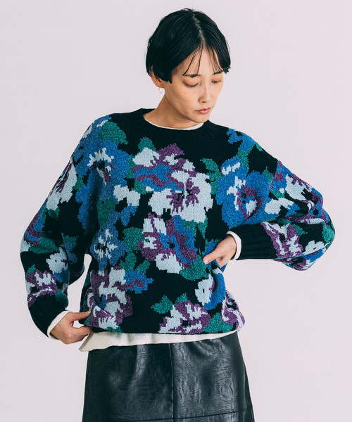 Freada(フリーダ)の「Freada/フリーダ モールヤーン花柄ニット(ニット/セーター・レディース・ブラック/オフホワイト・ONE SIZE)」の12枚目の写真