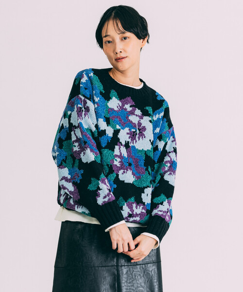 Freada(フリーダ)の「Freada/フリーダ モールヤーン花柄ニット(ニット/セーター・レディース・ブラック/オフホワイト・ONE SIZE)」の14枚目の写真