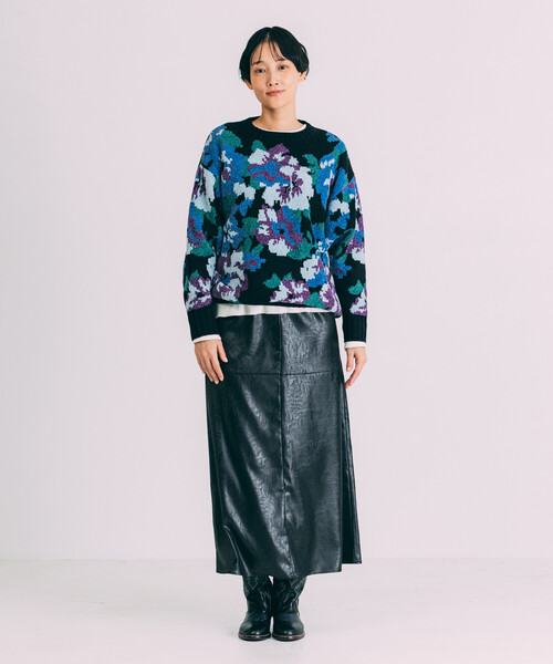 Freada(フリーダ)の「Freada/フリーダ モールヤーン花柄ニット(ニット/セーター・レディース・ブラック/オフホワイト・ONE SIZE)」の17枚目の写真