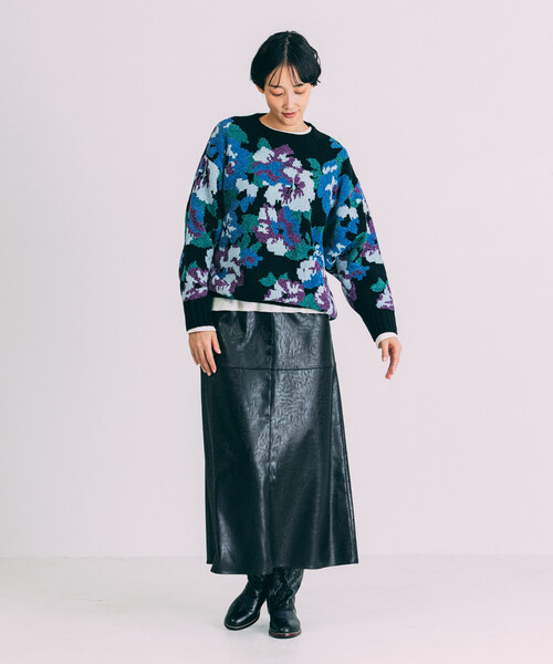 Freada(フリーダ)の「Freada/フリーダ モールヤーン花柄ニット(ニット/セーター・レディース・ブラック/オフホワイト・ONE SIZE)」の18枚目の写真