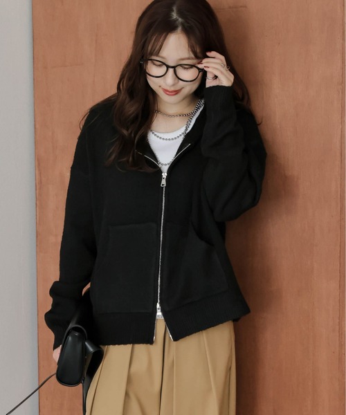 La-gemme（ラジェム）の「Wジップ ニットパーカー（パーカー・レディース・ブラック/ブラウン/グレー/ベージュ・フリー）」の5枚目の写真