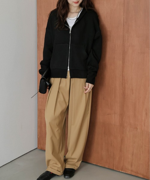 La-gemme（ラジェム）の「Wジップ ニットパーカー（パーカー・レディース・ブラック/ブラウン/グレー/ベージュ・フリー）」の6枚目の写真