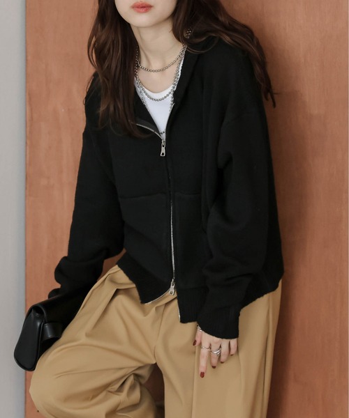 La-gemme（ラジェム）の「Wジップ ニットパーカー（パーカー・レディース・ブラック/ブラウン/グレー/ベージュ・フリー）」の7枚目の写真