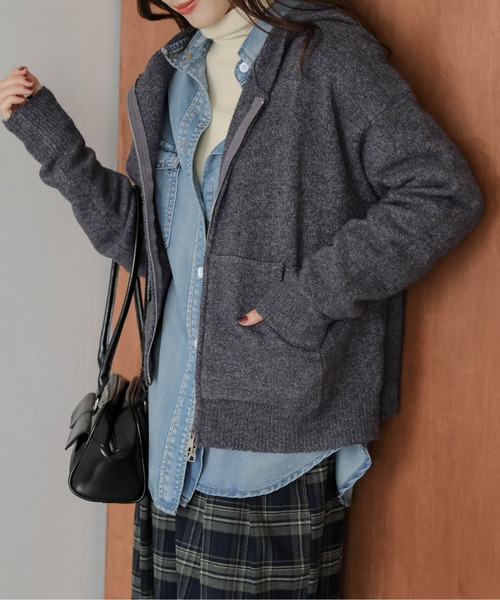 La-gemme（ラジェム）の「Wジップ ニットパーカー（パーカー・レディース・ブラック/ブラウン/グレー/ベージュ・フリー）」の17枚目の写真