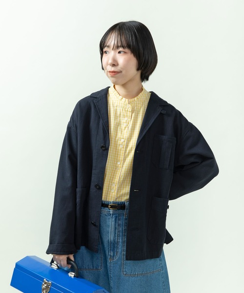 PAR ICI（パーリッシィ）の「綿麻ギャバ ワークジャケット(セットアップ対応)（テーラードジャケット・レディース・ネイビー/ベージュ・FREE）」の7枚目の写真