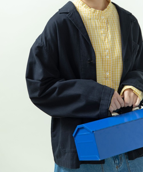 PAR ICI（パーリッシィ）の「綿麻ギャバ ワークジャケット(セットアップ対応)（テーラードジャケット・レディース・ネイビー/ベージュ・FREE）」の8枚目の写真