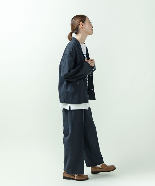 PAR ICI（パーリッシィ）の「綿麻ギャバ ワークジャケット(セットアップ対応)（テーラードジャケット・レディース・ネイビー/ベージュ・FREE）」の5枚目の写真