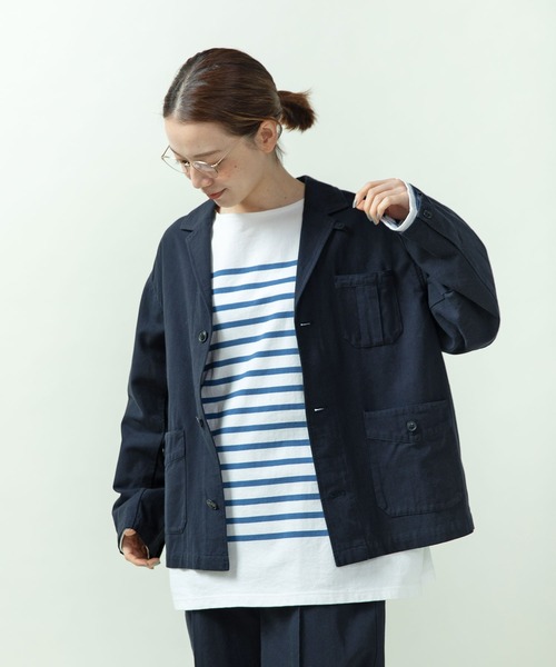 PAR ICI（パーリッシィ）の「綿麻ギャバ ワークジャケット(セットアップ対応)（テーラードジャケット・レディース・ネイビー/ベージュ・FREE）」の11枚目の写真