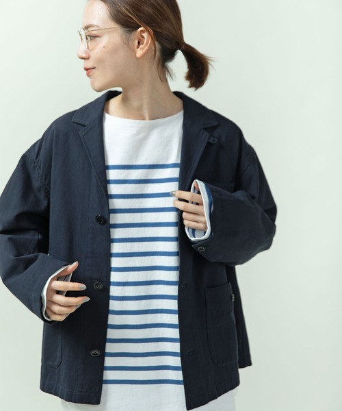PAR ICI（パーリッシィ）の「綿麻ギャバ ワークジャケット(セットアップ対応)（テーラードジャケット・レディース・ネイビー/ベージュ・FREE）」の12枚目の写真