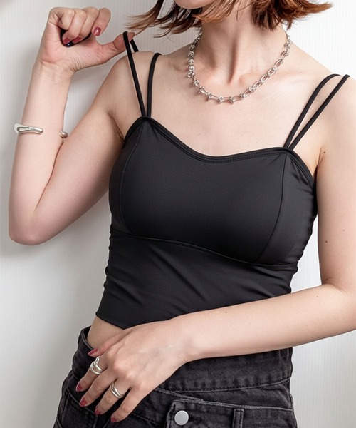 styiro（スタイロ）の「カップ付きキャミブラトップ（キャミソール・レディース・ブラック/ブラウン・FREE）」の2枚目の写真