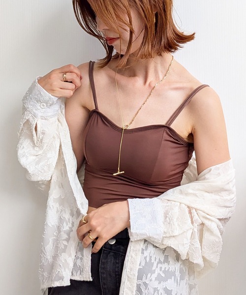 styiro（スタイロ）の「カップ付きキャミブラトップ（キャミソール・レディース・ブラック/ブラウン・FREE）」の3枚目の写真