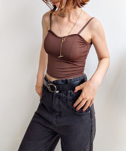 styiro（スタイロ）の「カップ付きキャミブラトップ（キャミソール・レディース・ブラック/ブラウン・FREE）」の19枚目の写真