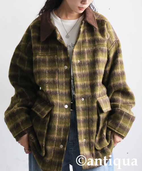 antiqua(アンティカ)の「異素材 切替え チェックジャケット(その他アウター・レディース・ブラックミックス/グリーン系その他・ONESIZE)」の9枚目の写真