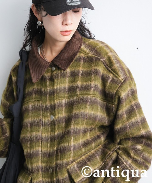 antiqua(アンティカ)の「異素材 切替え チェックジャケット(その他アウター・レディース・ブラックミックス/グリーン系その他・ONESIZE)」の11枚目の写真