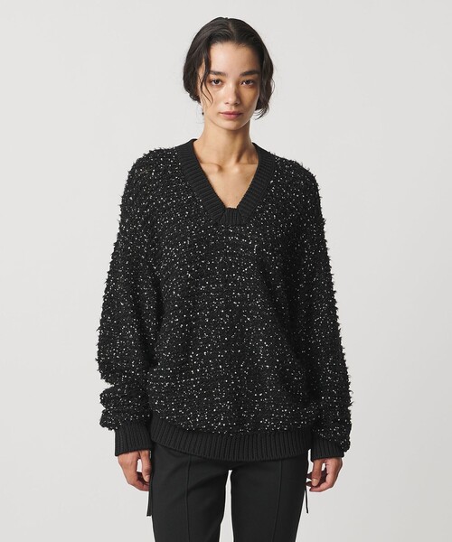 AEWEN MATOPH(イウエン マトフ)の「<AEWEN MATOPH>ハートスパンコール シャーリングVネックニット(ニット/セーター・レディース・ブラック/グレー・FREE)」の12枚目の写真