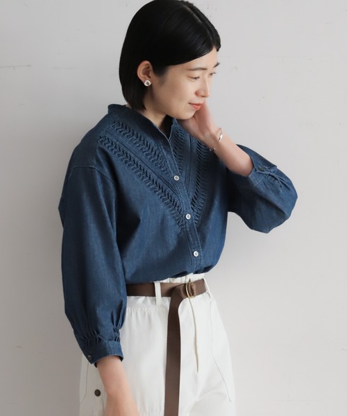 ねじりピンタックデニム スタンドショートシャツ | NOMBRE IMPAIR