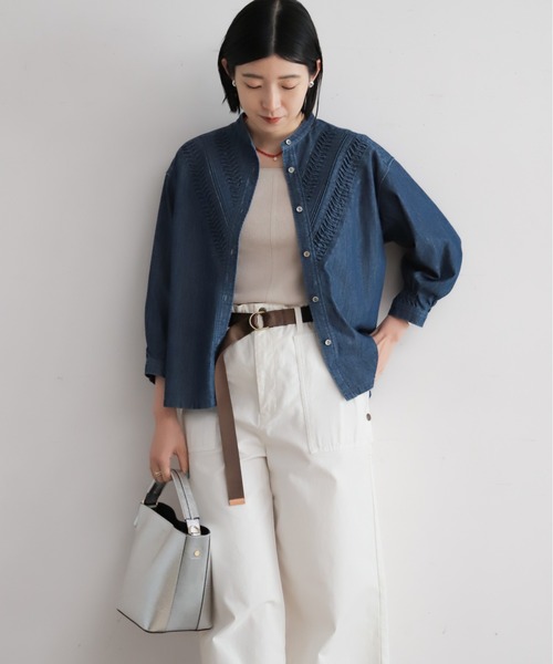 ねじりピンタックデニム スタンドショートシャツ | NOMBRE IMPAIR