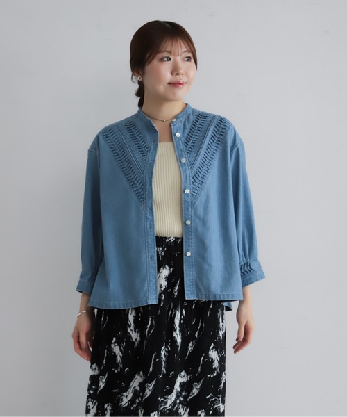 ねじりピンタックデニム スタンドショートシャツ | NOMBRE IMPAIR