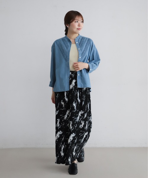 ねじりピンタックデニム スタンドショートシャツ | NOMBRE IMPAIR