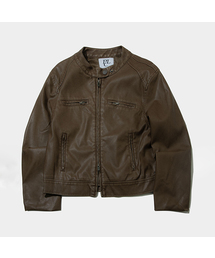 PLACE STUDIO（プレイススタジオ）の「Vintage Pigment Washing Two Way Neck Button Leather Jacket Jumper [Brown]（ライダースジャケット）」