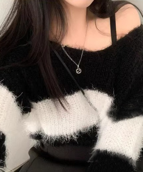 Jayro(ジャイロ)の「ボーダー柄モヘアVネックニットトップス(ニット/セーター・レディース・サックスブルー/ブラック/ブルー/ピンク・FREE)」の21枚目の写真