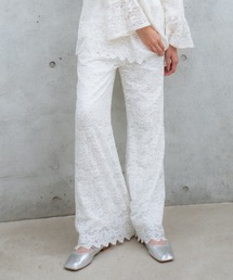 brush lace scallop flare pants